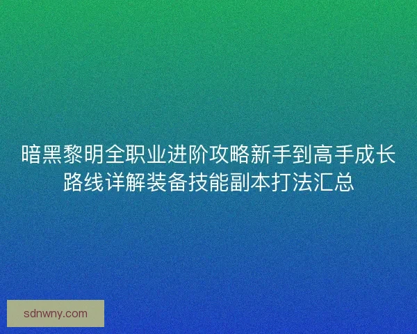 暗黑黎明全职业进阶攻略新手到高手成长路线详解装备技能副本打法汇总